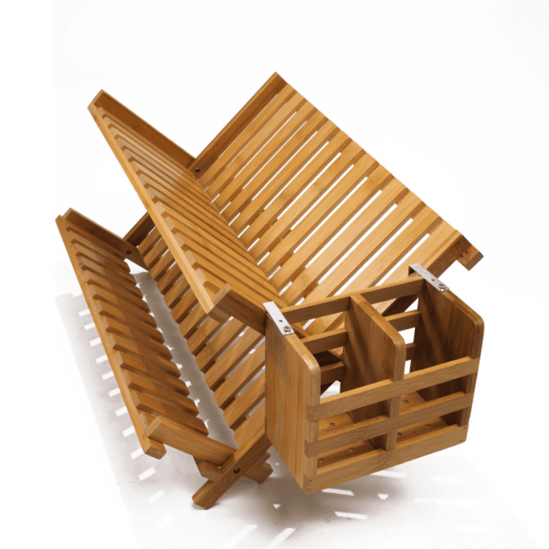 BambooCraft Water Resistant Bamboo X Shaped Foldable Dish Rack +Utensil Caddy - Image 1