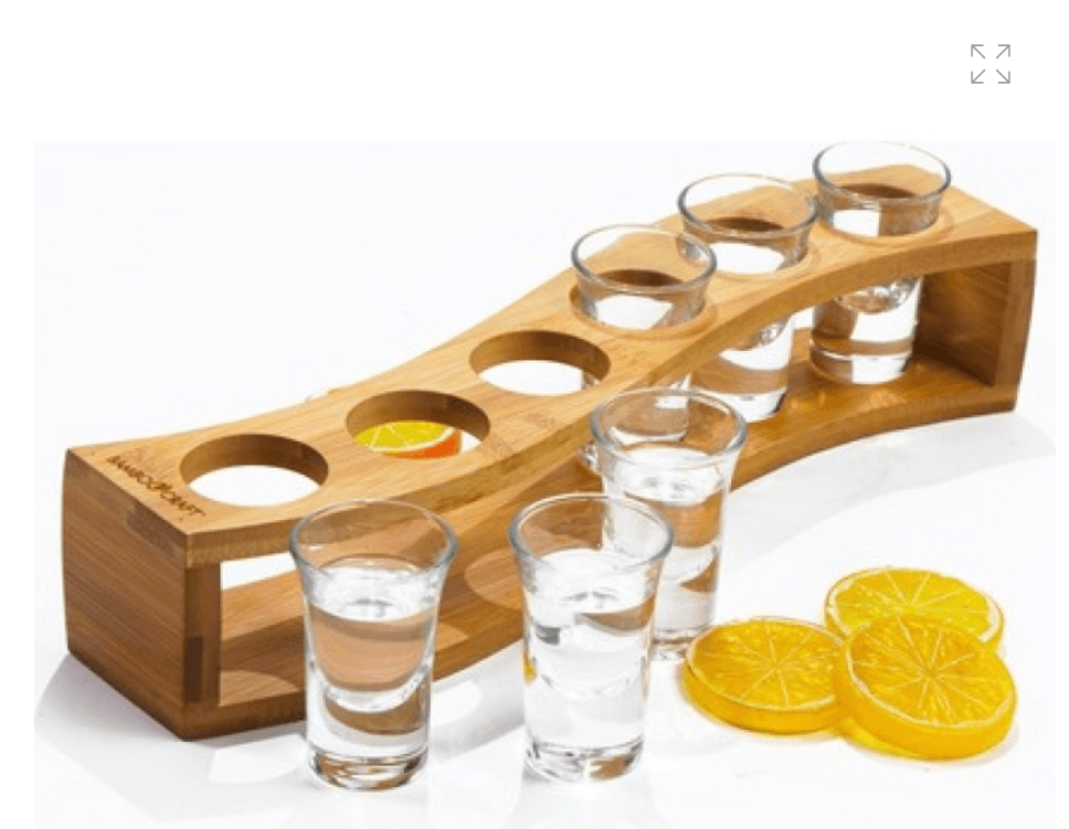 BambooCraft 6 Slot Bamboo Shot Tray Plus 6 Shot glasses - Image 1